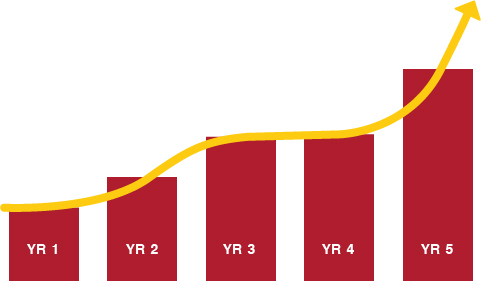 Graph suggesting climbing sales growth over five years